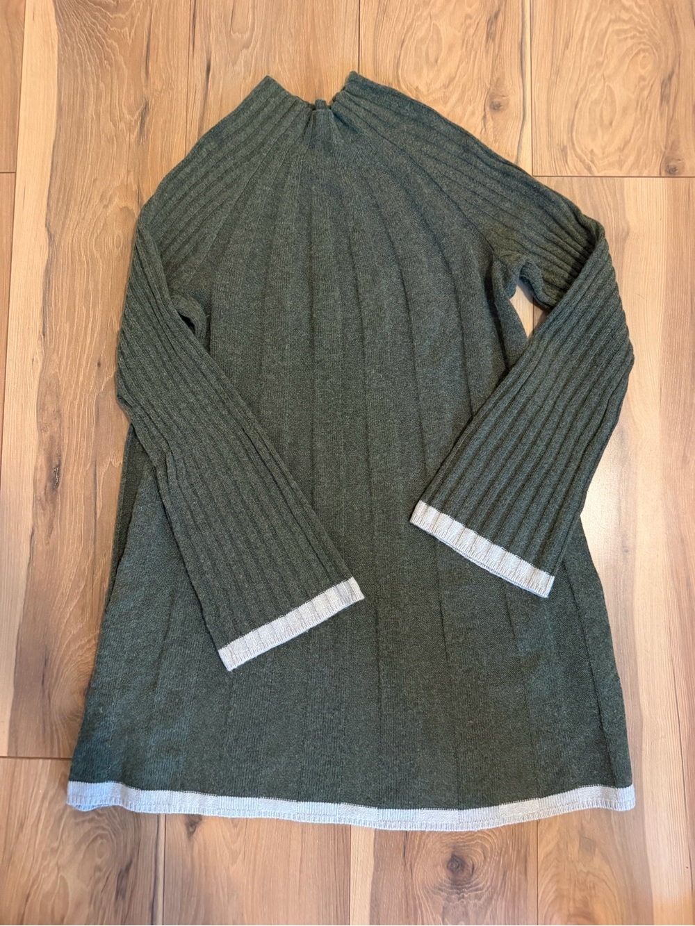Anthropologie Olive Ribbed Knit Sweater Dress with Bell Sleeves